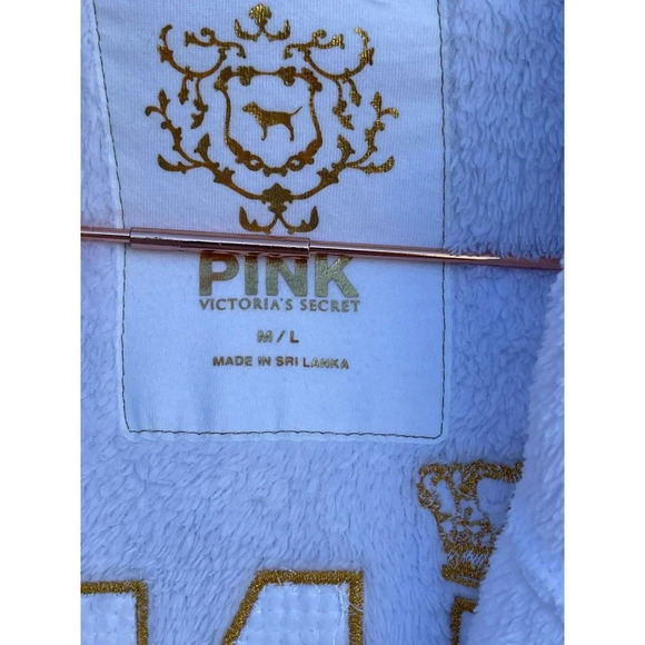 PINK Victorias Secret Womens Hooded Bling Sherpa Robe White Sz M/L - Picture 5 of 11